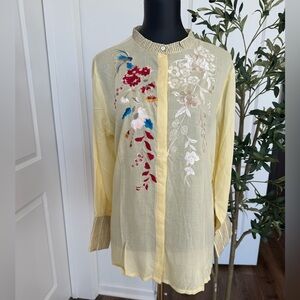Vintage goa Yellow Blouse with Floral Embroidery